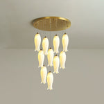 Luma Flora Stairs Chandelier – Cascading Ceramic Petal Light for Grand Interiors