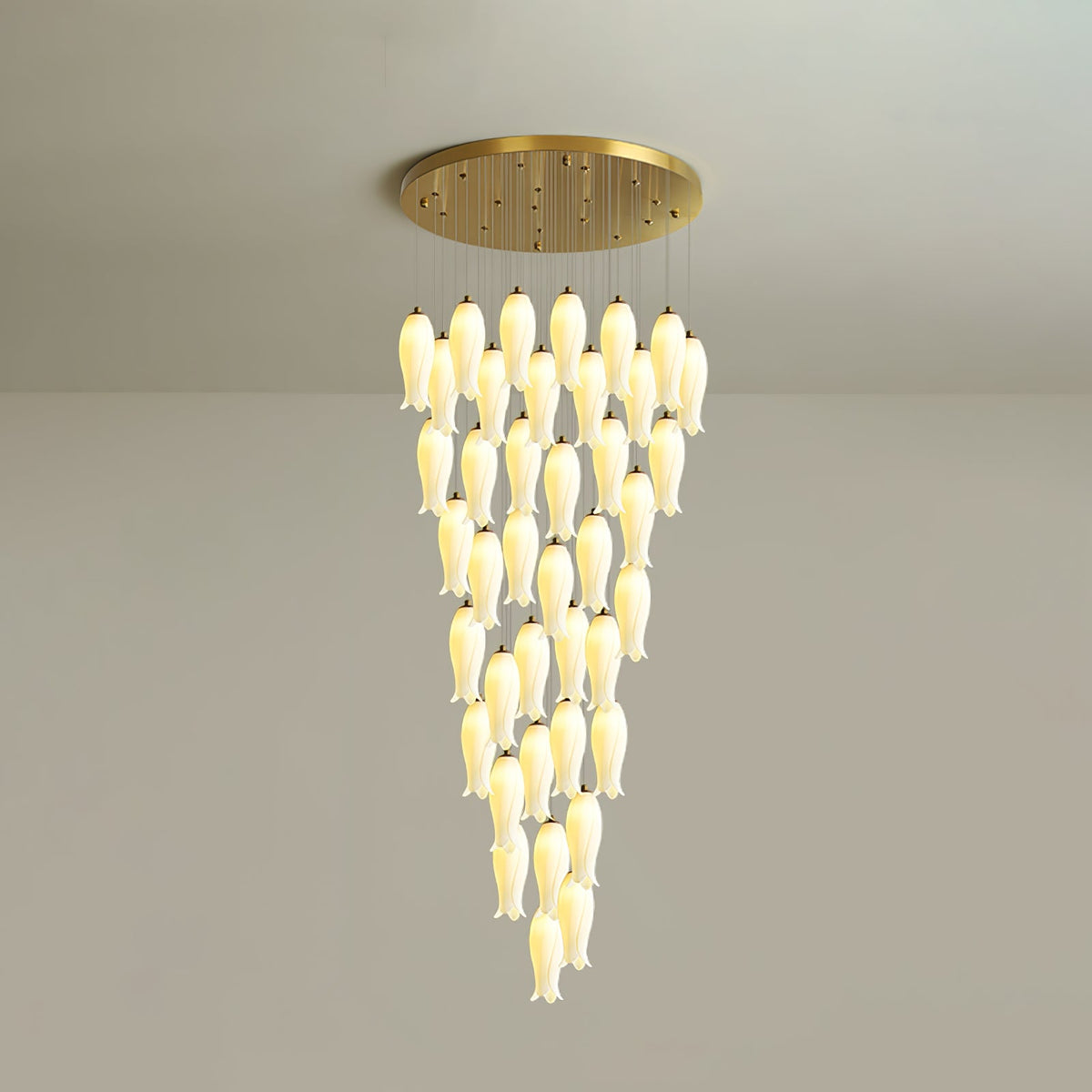 Luma Flora Stairs Chandelier – Cascading Ceramic Petal Light for Grand Interiors