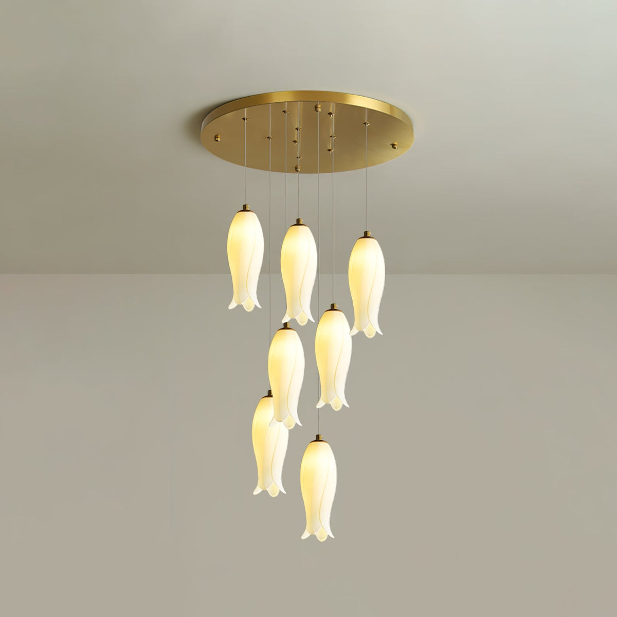 Luma Flora Stairs Chandelier – Cascading Ceramic Petal Light for Grand Interiors