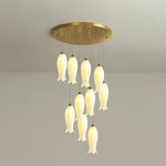 Luma Flora Stairs Chandelier – Cascading Ceramic Petal Light for Grand Interiors