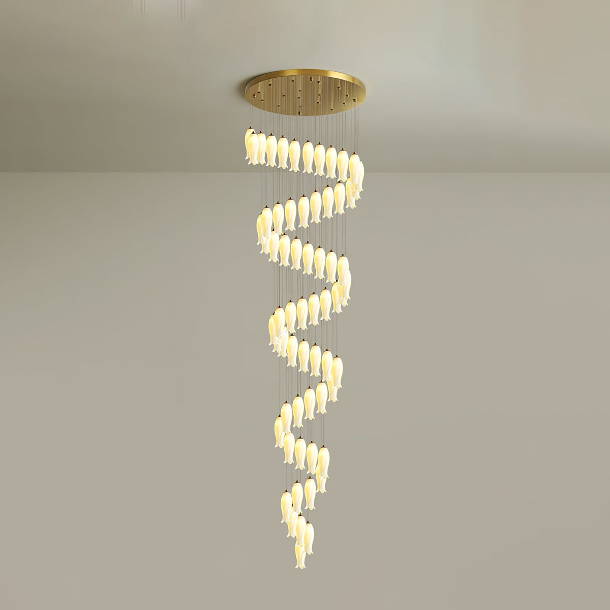 Luma Flora Stairs Chandelier – Cascading Ceramic Petal Light for Grand Interiors