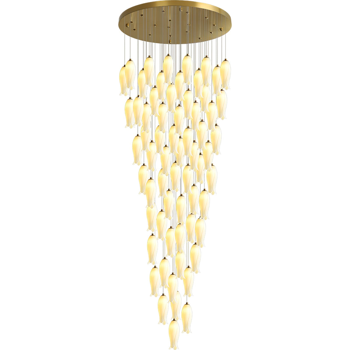 Luma Flora Stairs Chandelier – Cascading Ceramic Petal Light for Grand Interiors