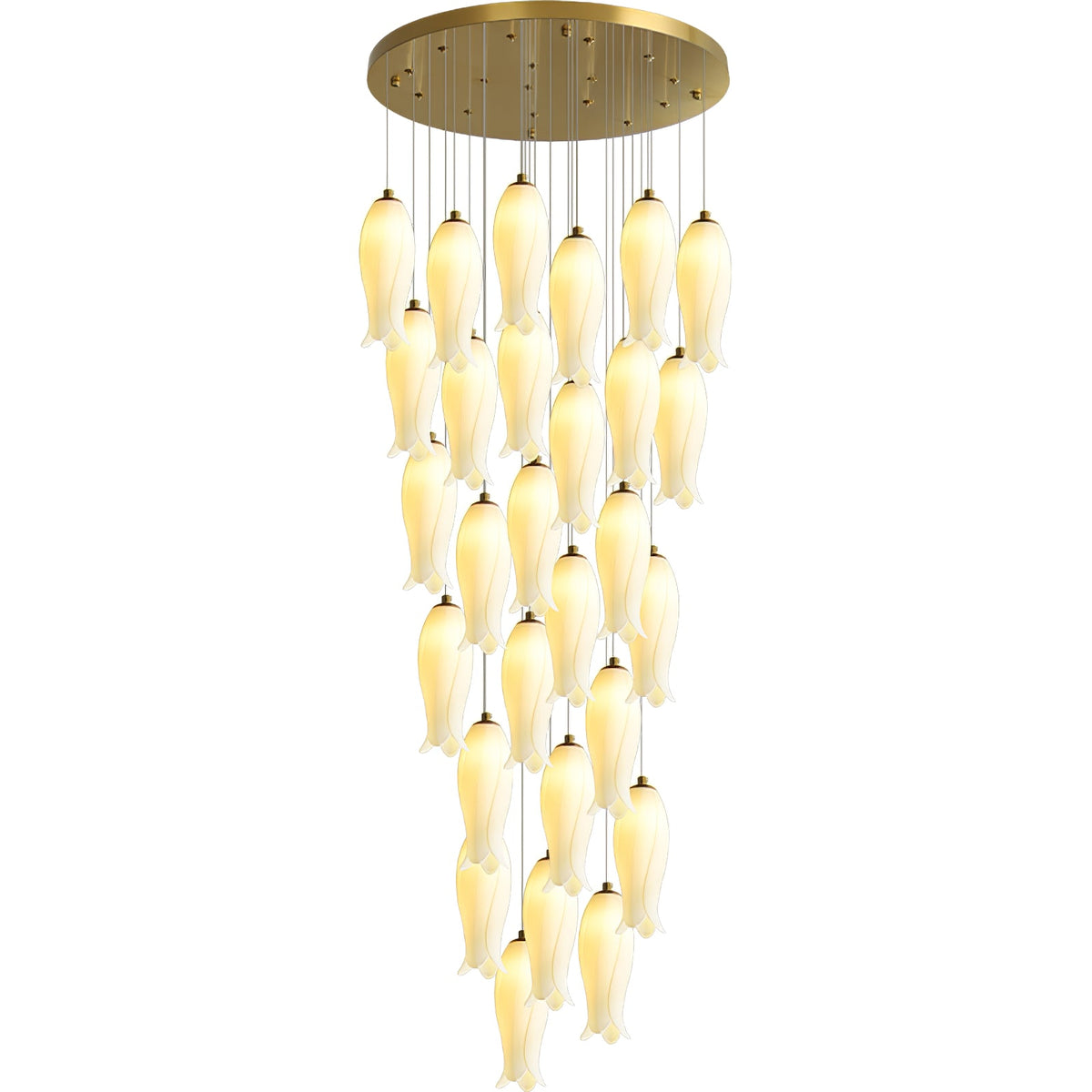 Luma Flora Stairs Chandelier – Cascading Ceramic Petal Light for Grand Interiors