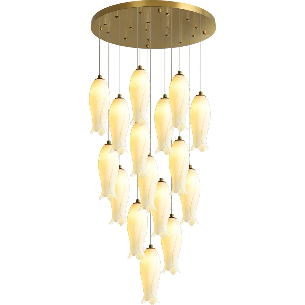 Luma Flora Stairs Chandelier – Cascading Ceramic Petal Light for Grand Interiors