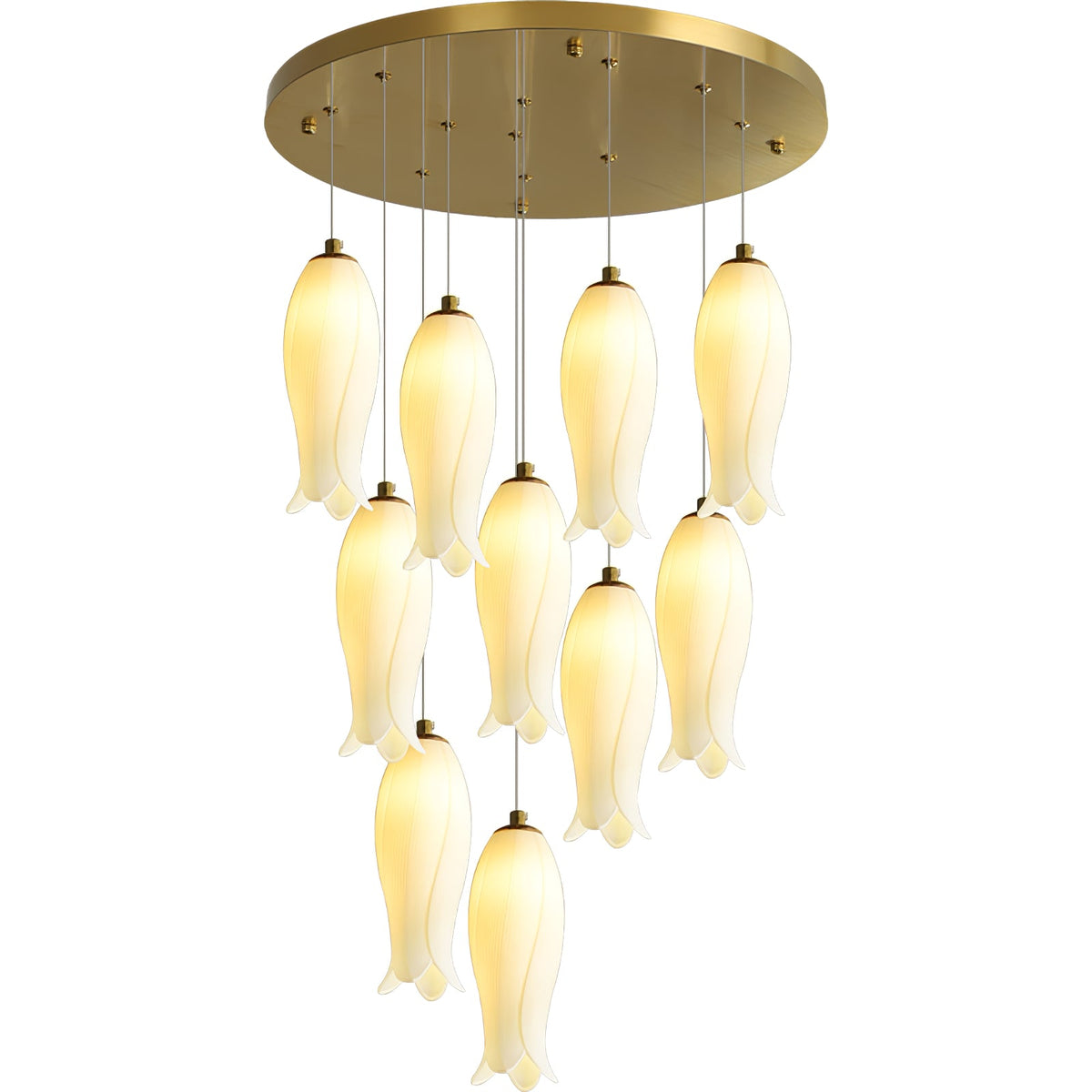 Luma Flora Stairs Chandelier – Cascading Ceramic Petal Light for Grand Interiors