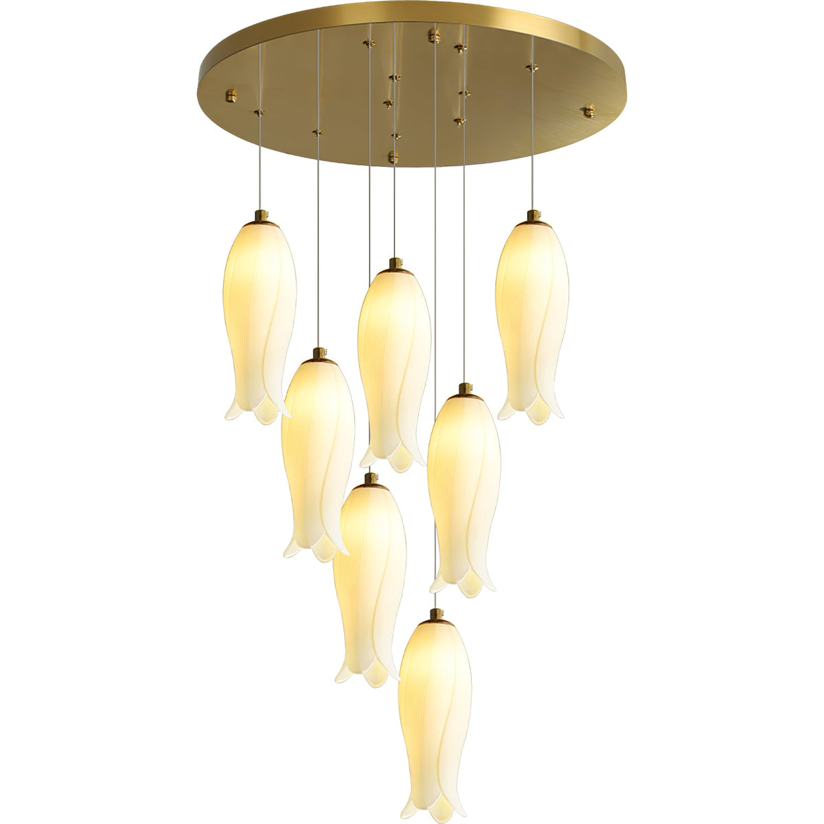 Luma Flora Stairs Chandelier – Cascading Ceramic Petal Light for Grand Interiors