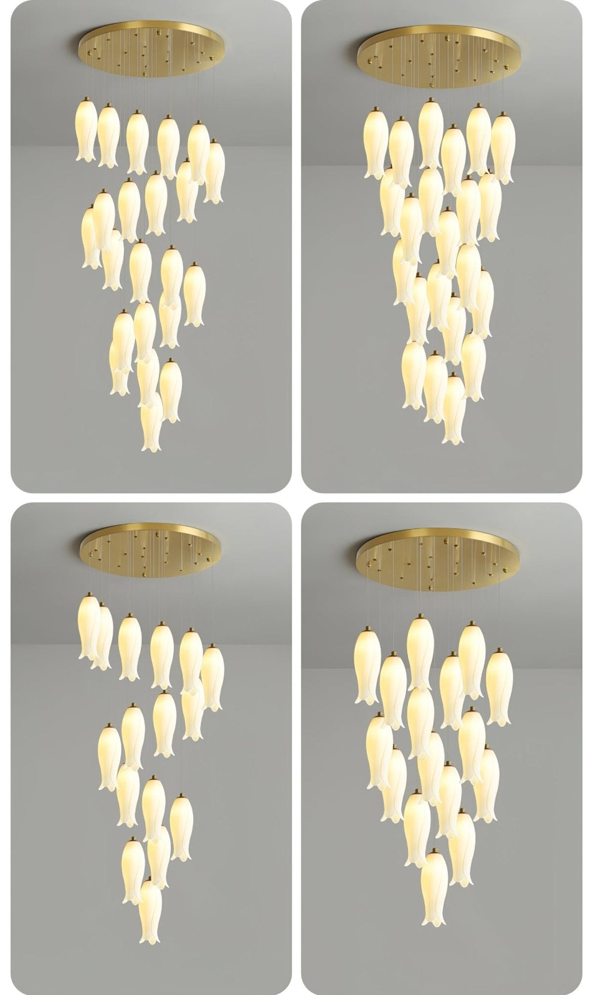 Luma Flora Stairs Chandelier – Cascading Ceramic Petal Light for Grand Interiors