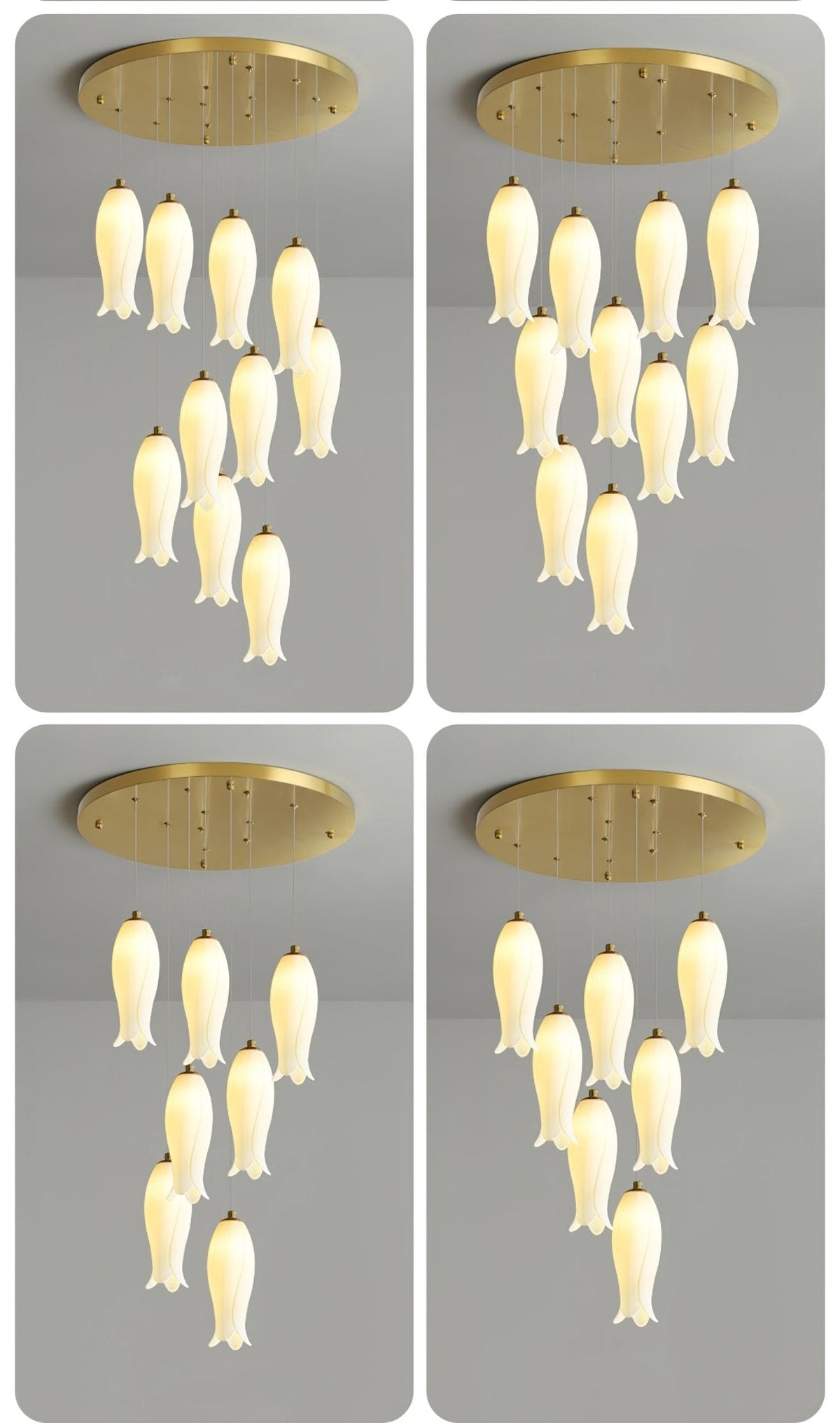 Luma Flora Stairs Chandelier – Cascading Ceramic Petal Light for Grand Interiors
