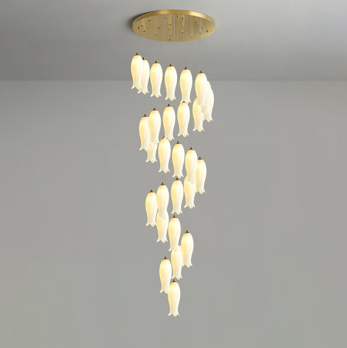 Luma Flora Stairs Chandelier – Cascading Ceramic Petal Light for Grand Interiors