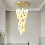 Luma Flora Stairs Chandelier – Cascading Ceramic Petal Light for Grand Interiors