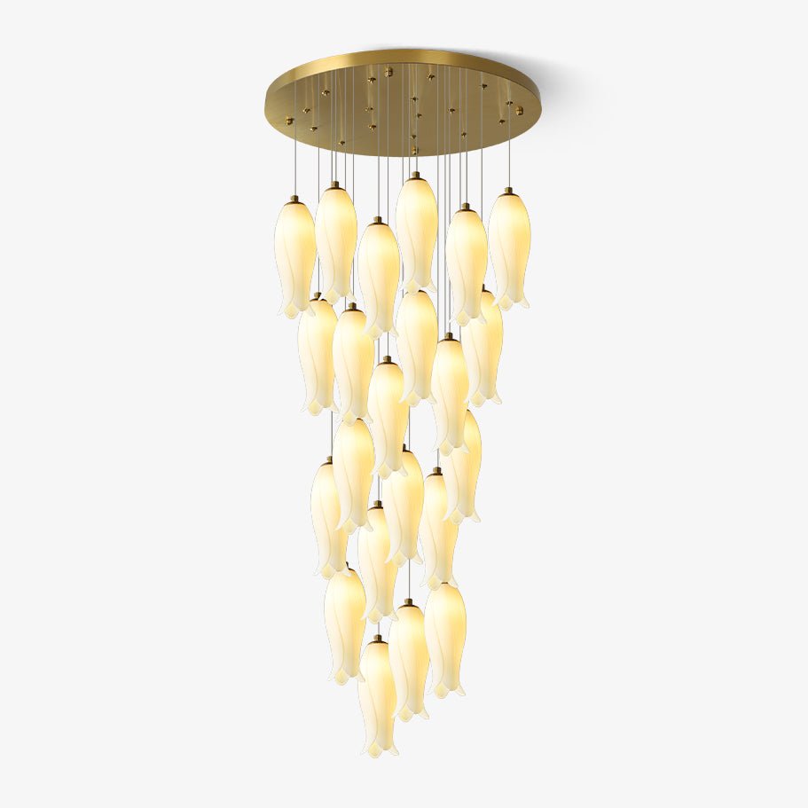 Luma Flora Stairs Chandelier – Cascading Ceramic Petal Light for Grand Interiors