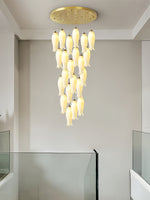 Luma Flora Stairs Chandelier – Cascading Ceramic Petal Light for Grand Interiors