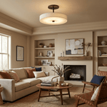 Luma Linen Drum Semi-Flush Ceiling Light in Black and White