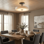 Luma Linen Drum Semi-Flush Ceiling Light in Black and White