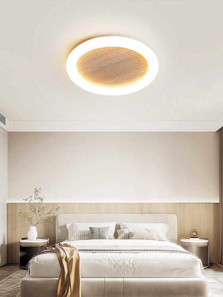 Luma Sol Travertine Flush Mount Ceiling Light with LED Halo