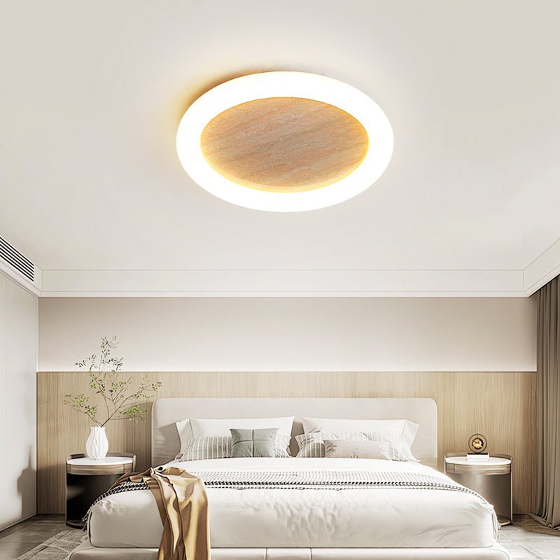 Luma Sol Travertine Flush Mount Ceiling Light with LED Halo