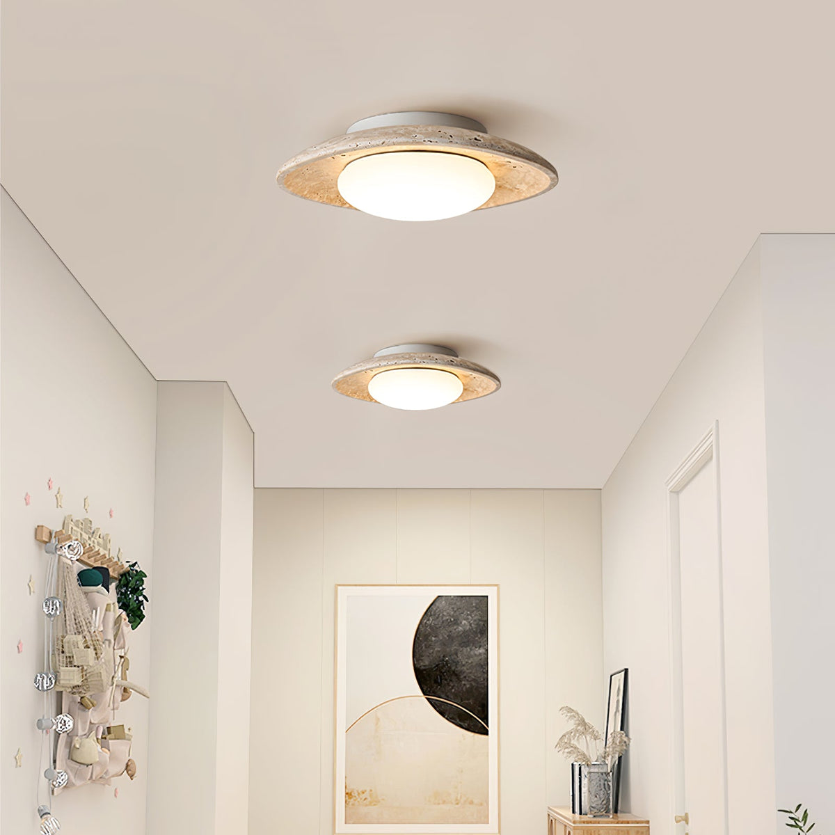 Luma Travertine Ceiling Light – Modern Flush Mount in Yellow Travertine