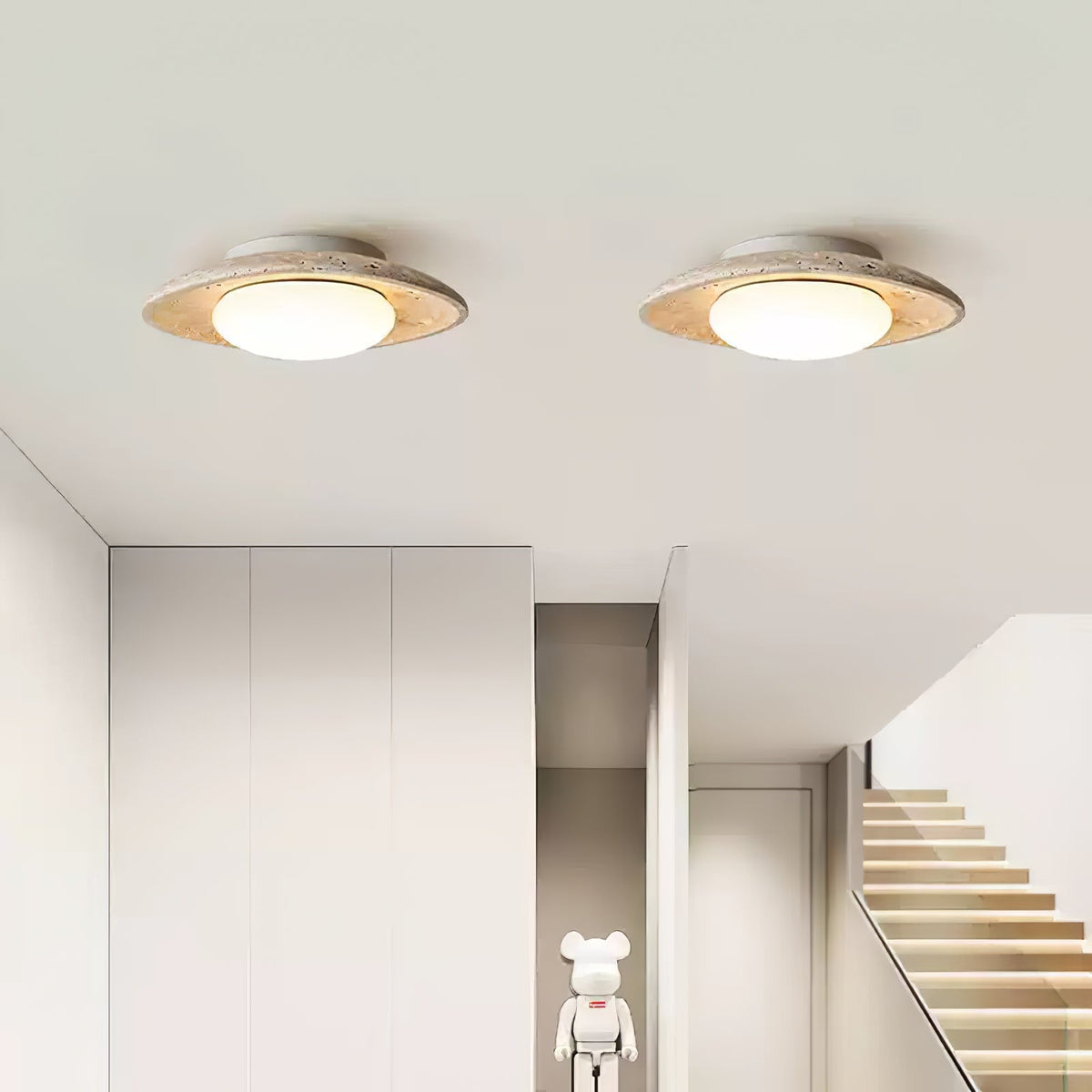 Luma Travertine Ceiling Light – Modern Flush Mount in Yellow Travertine