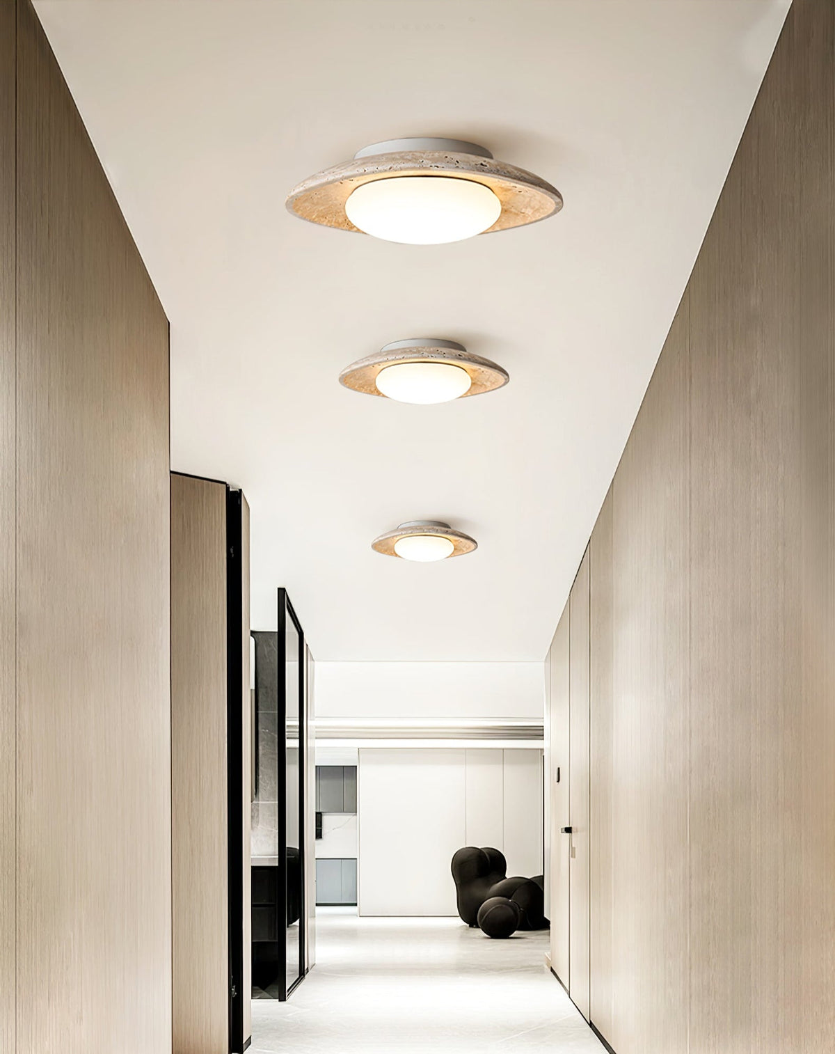 Luma Travertine Ceiling Light – Modern Flush Mount in Yellow Travertine