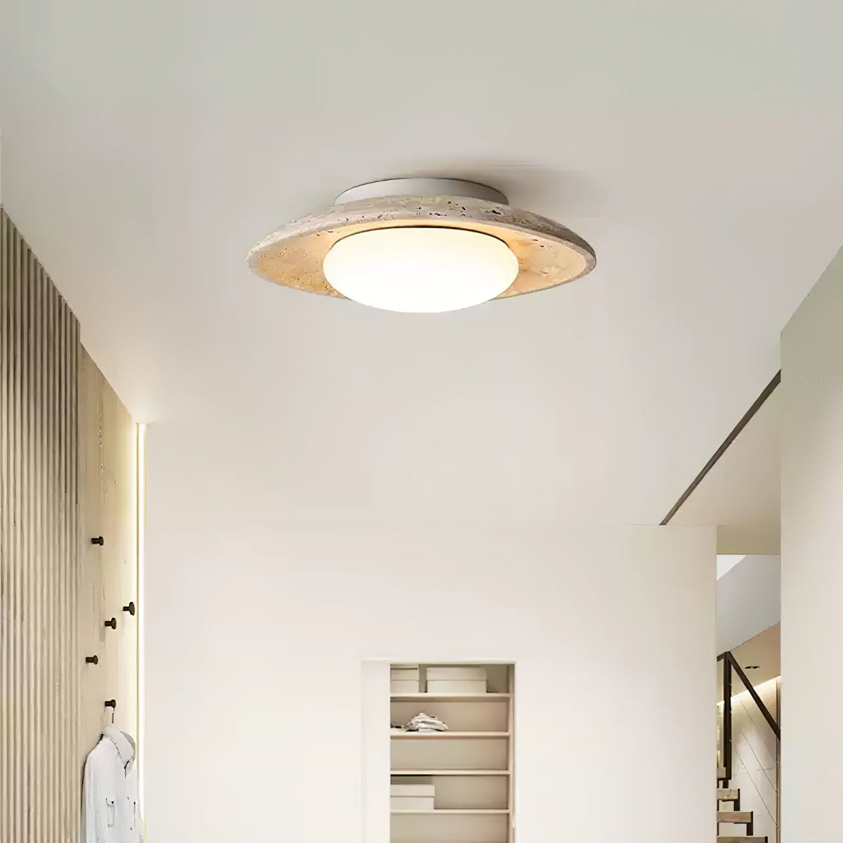 Luma Travertine Ceiling Light – Modern Flush Mount in Yellow Travertine