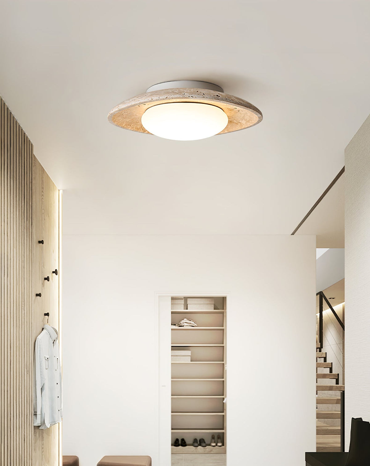 Luma Travertine Ceiling Light – Modern Flush Mount in Yellow Travertine