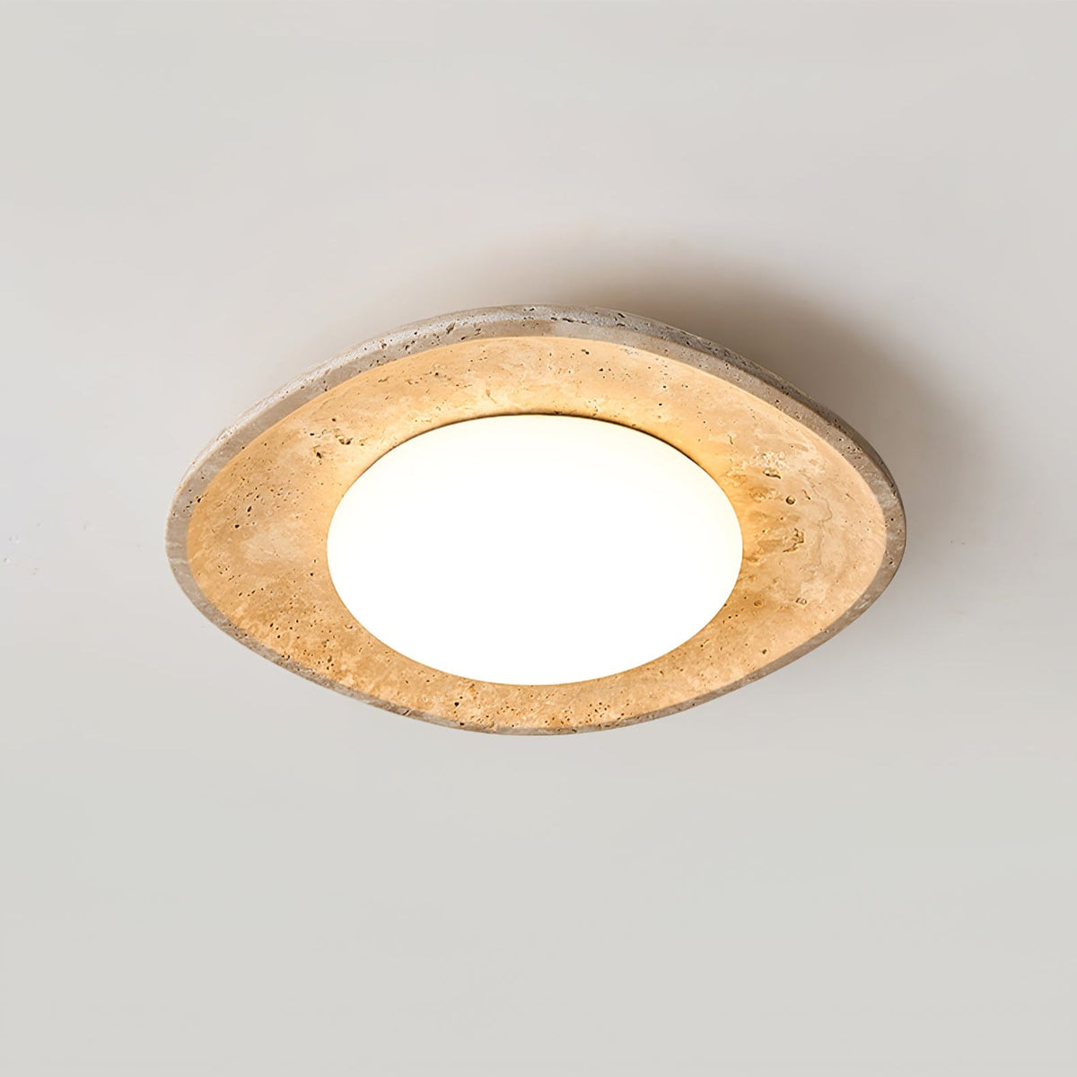 Luma Travertine Ceiling Light – Modern Flush Mount in Yellow Travertine