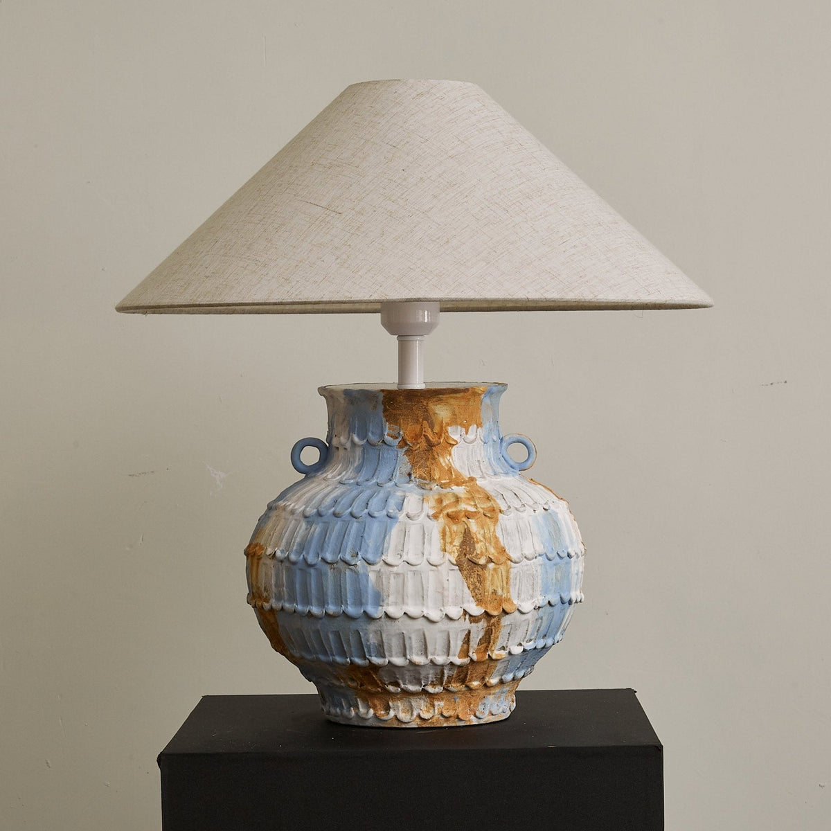 Lumaqua Ceramic Table Lamp with Fabric Shade for Bedroom and Living Room