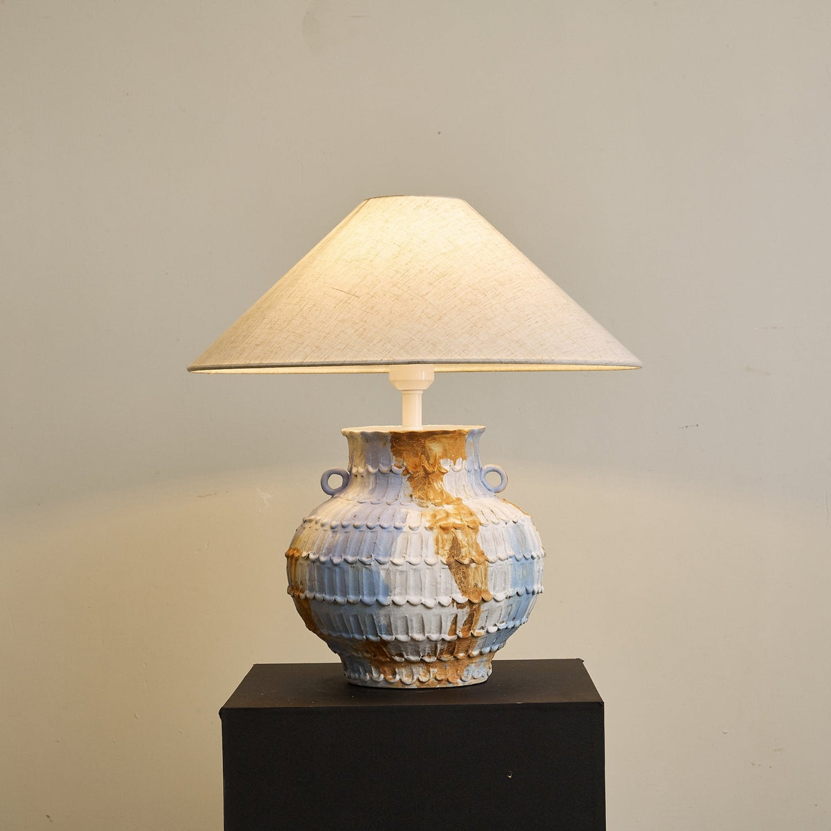 Lumaqua Ceramic Table Lamp with Fabric Shade for Bedroom and Living Room