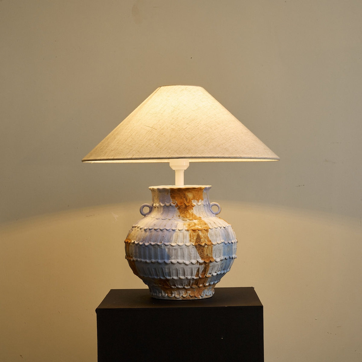 Lumaqua Ceramic Table Lamp with Fabric Shade for Bedroom and Living Room