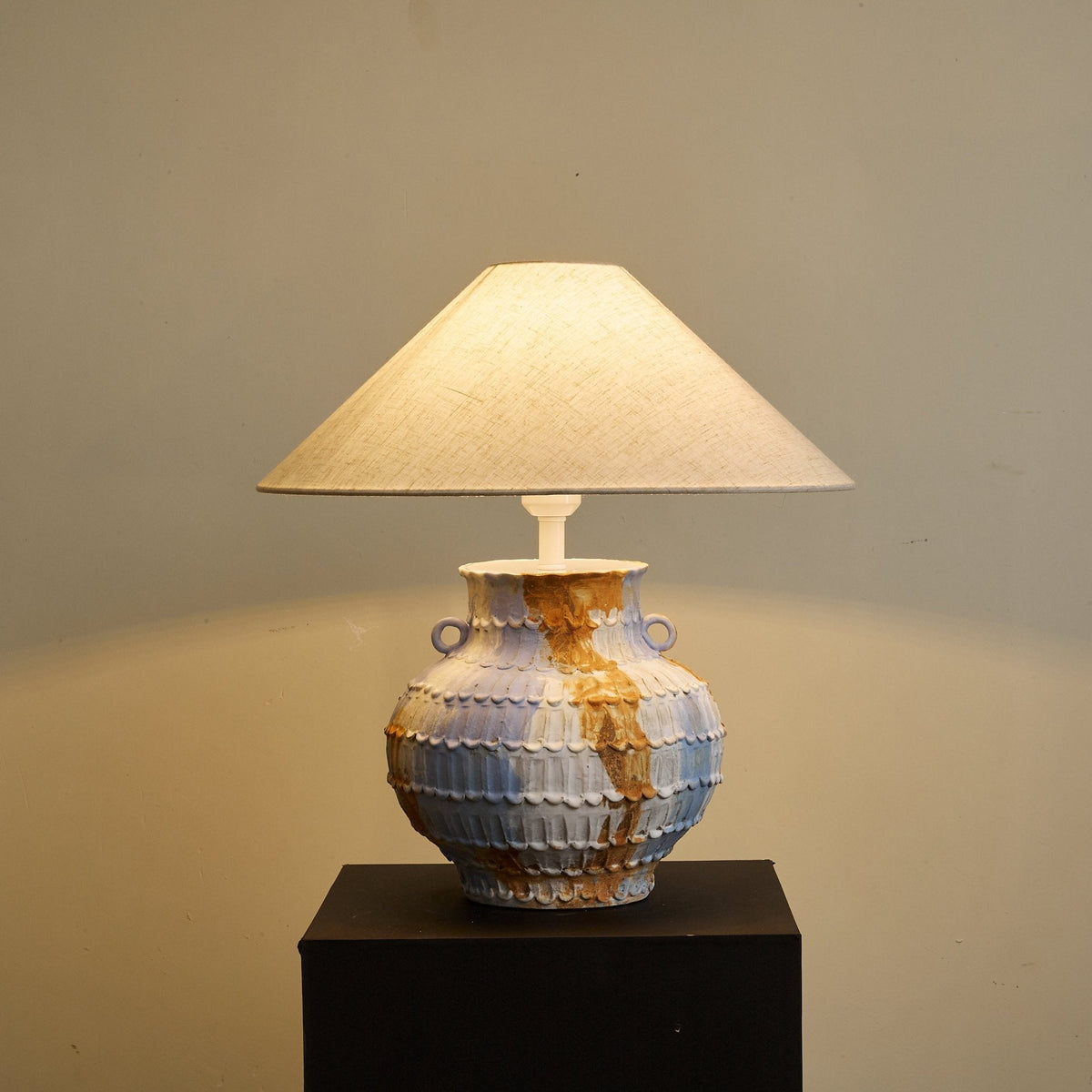 Lumaqua Ceramic Table Lamp with Fabric Shade for Bedroom and Living Room