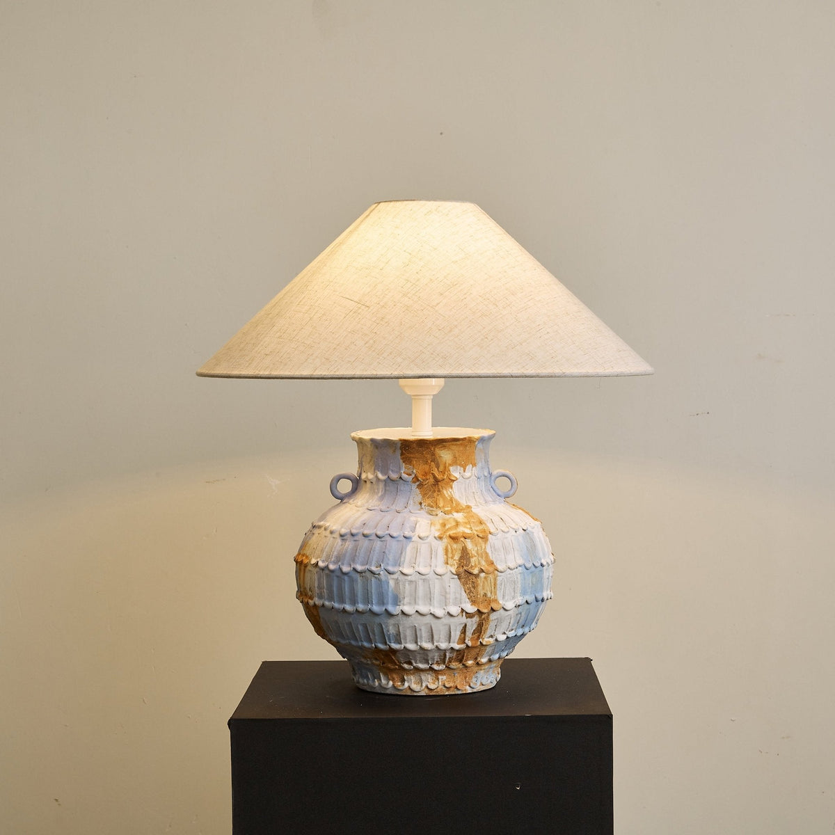Lumaqua Ceramic Table Lamp with Fabric Shade for Bedroom and Living Room