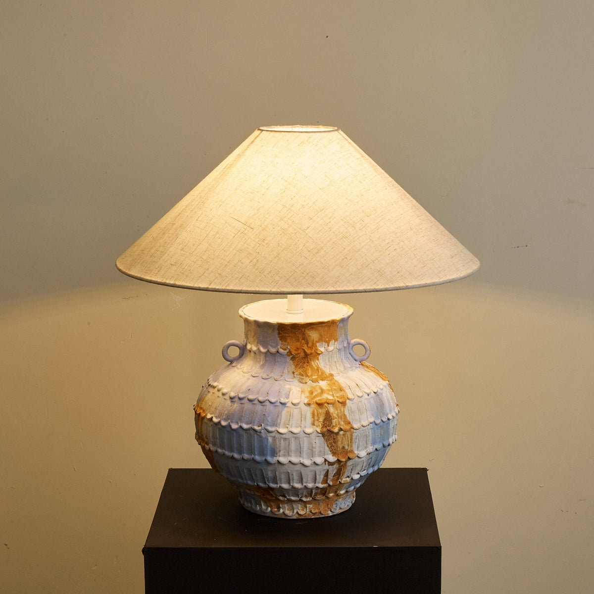 Lumaqua Ceramic Table Lamp with Fabric Shade for Bedroom and Living Room