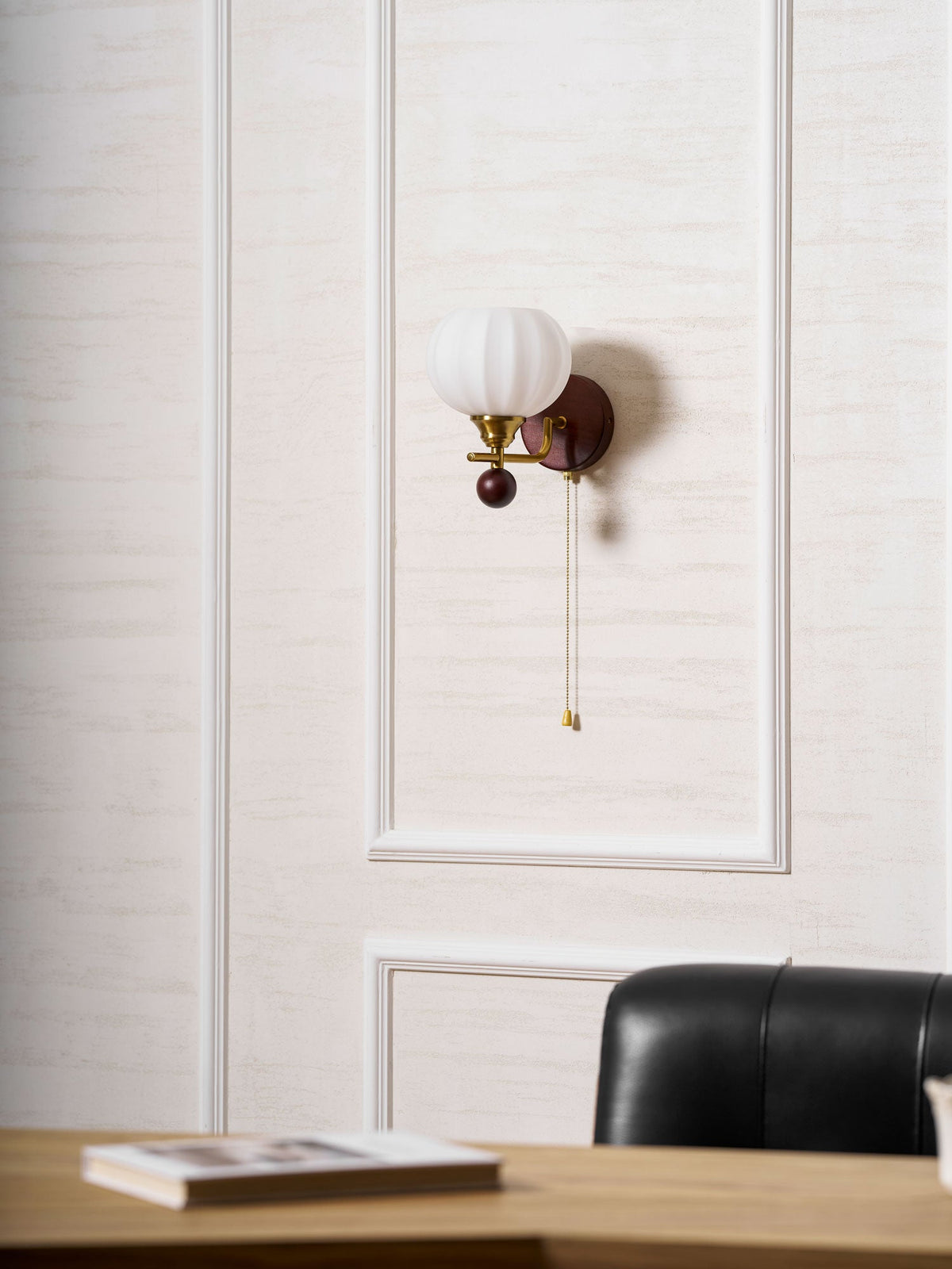 Lumea Crest Wall Sconce in Gold and Walnut Wood