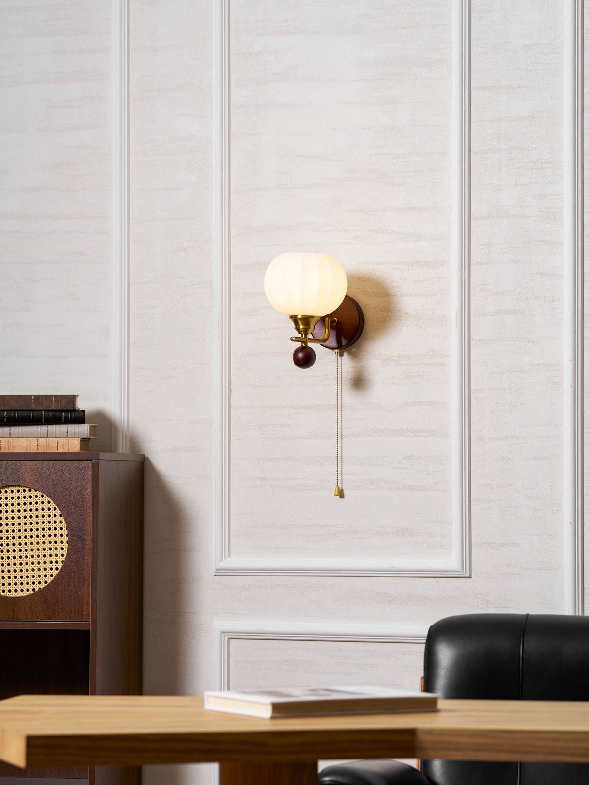 Lumea Crest Wall Sconce in Gold and Walnut Wood