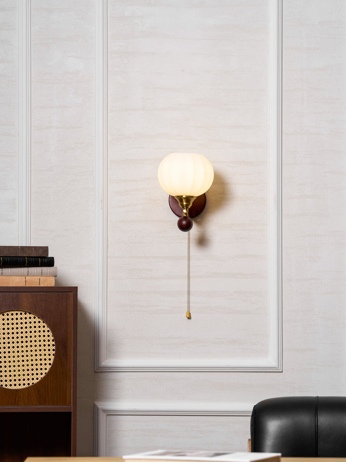 Lumea Crest Wall Sconce in Gold and Walnut Wood