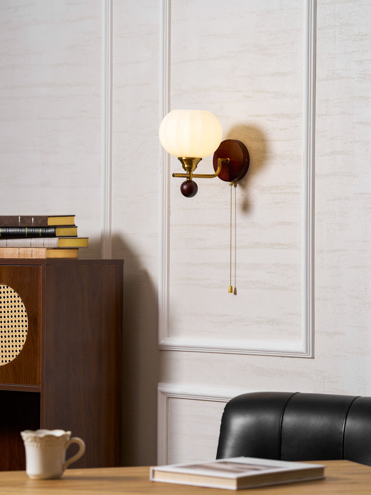 Lumea Crest Wall Sconce in Gold and Walnut Wood