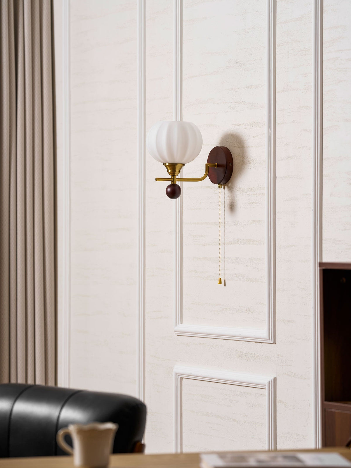 Lumea Crest Wall Sconce in Gold and Walnut Wood