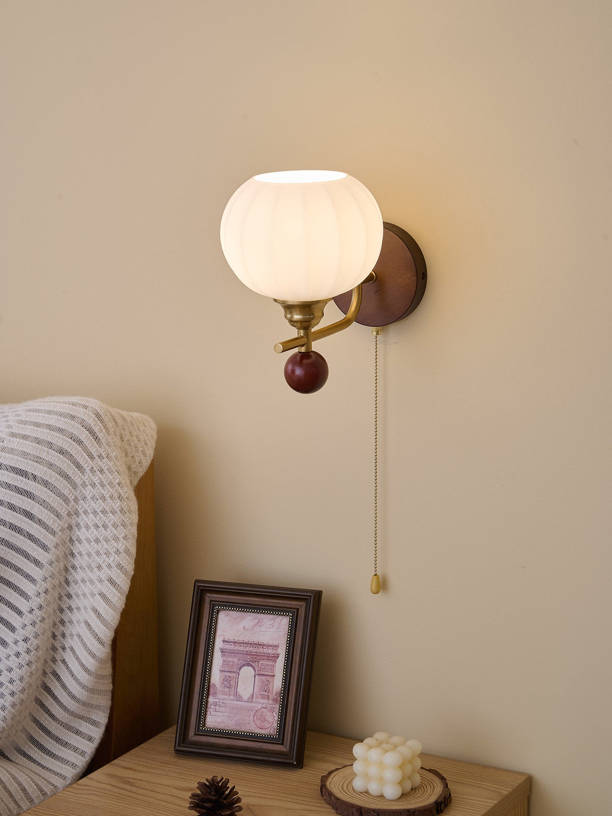 Lumea Crest Wall Sconce in Gold and Walnut Wood