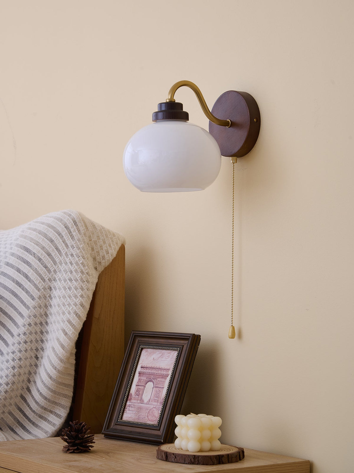 Lumea Crest Wall Sconce in Gold and Walnut Wood