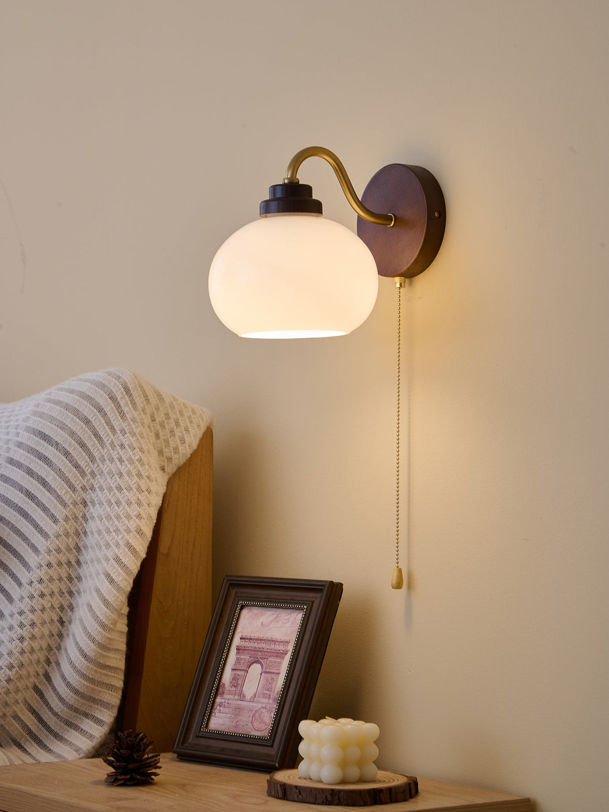 Lumea Crest Wall Sconce in Gold and Walnut Wood