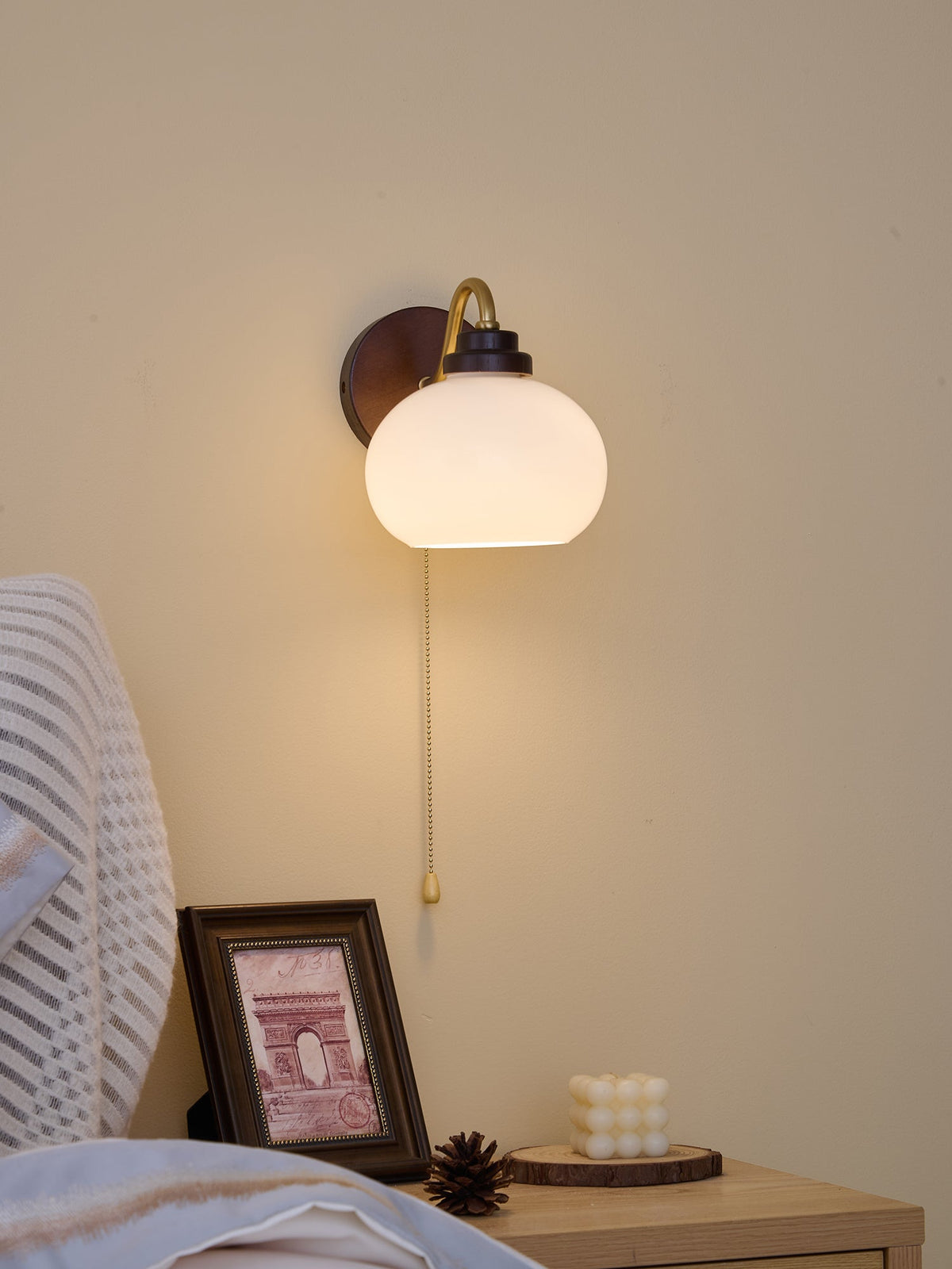Lumea Crest Wall Sconce in Gold and Walnut Wood
