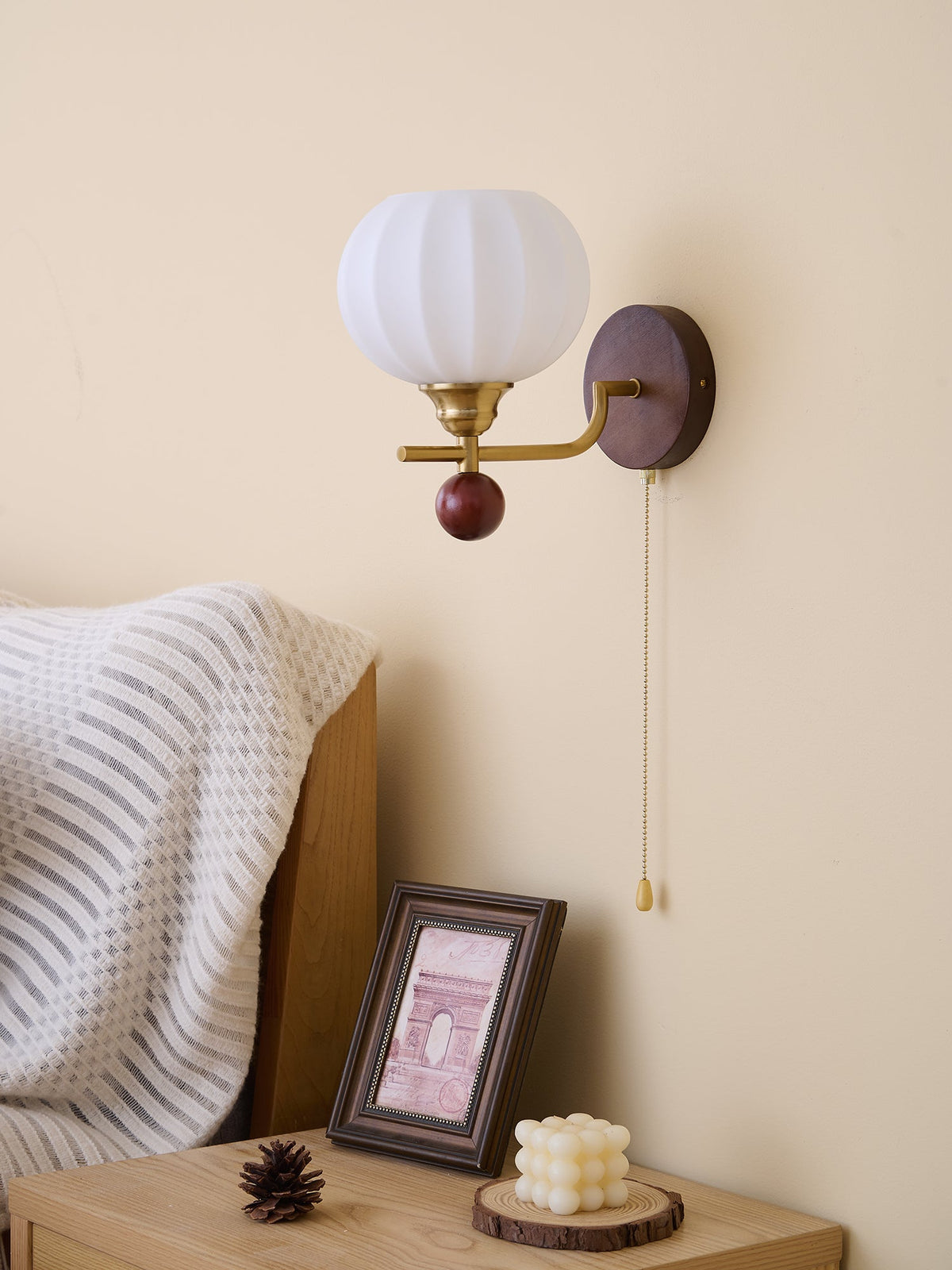 Lumea Crest Wall Sconce in Gold and Walnut Wood