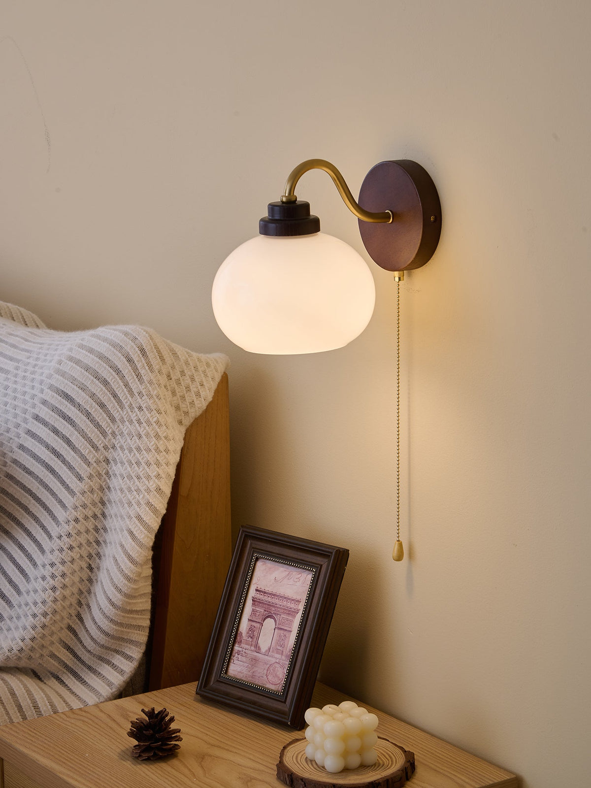 Lumea Crest Wall Sconce in Gold and Walnut Wood
