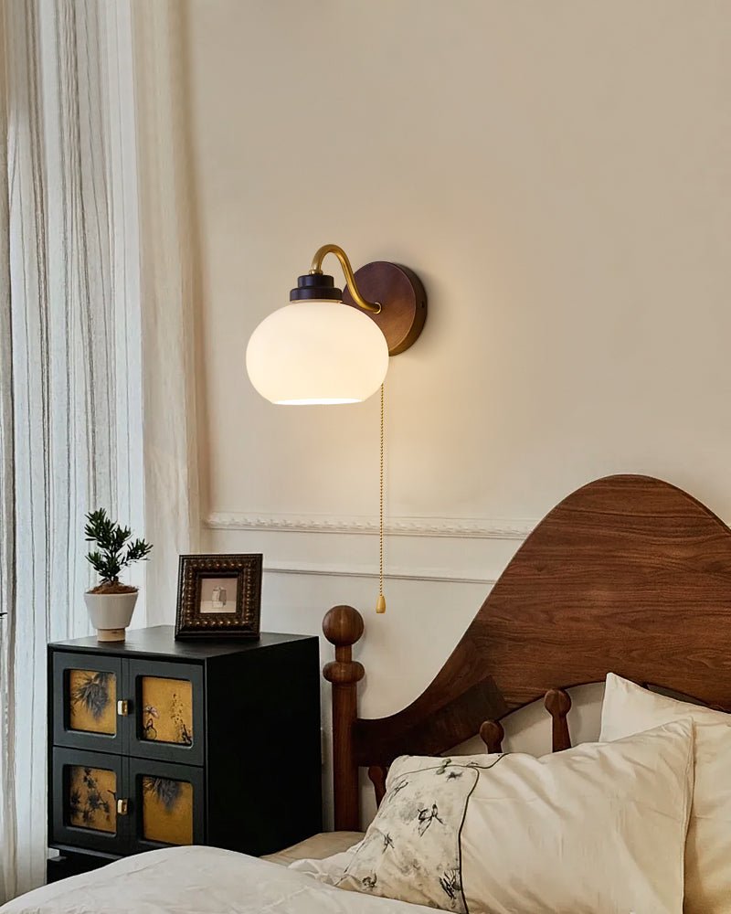 Lumea Crest Wall Sconce in Gold and Walnut Wood