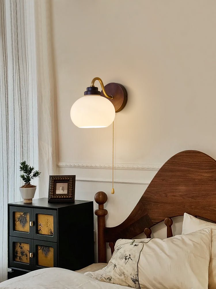 Lumea Crest Wall Sconce in Gold and Walnut Wood
