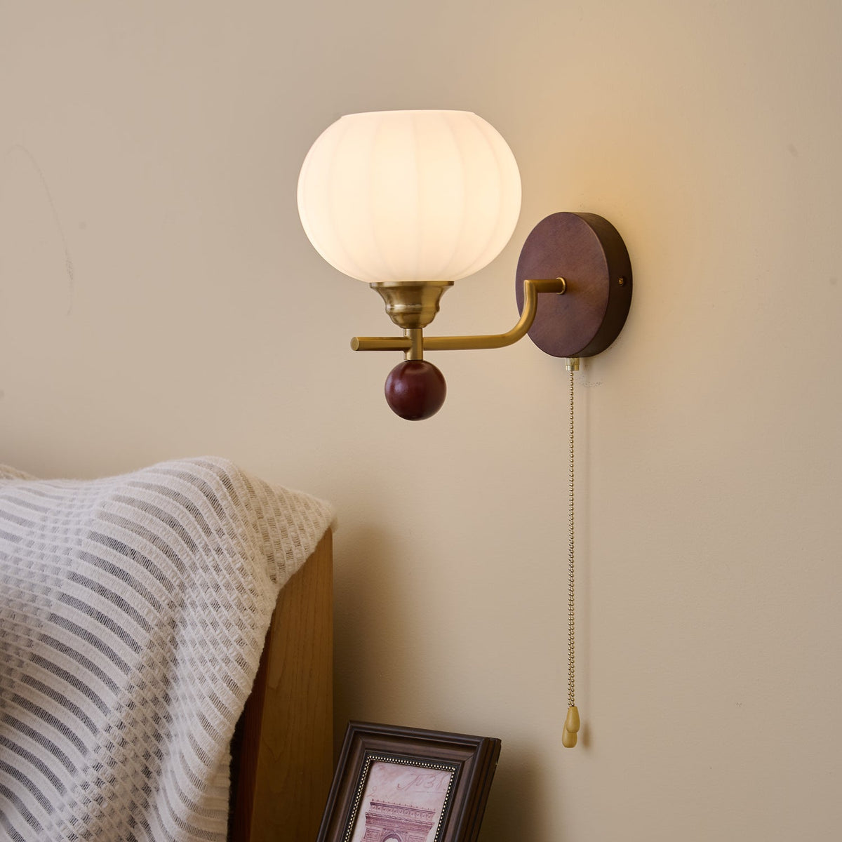 Lumea Crest Wall Sconce in Gold and Walnut Wood