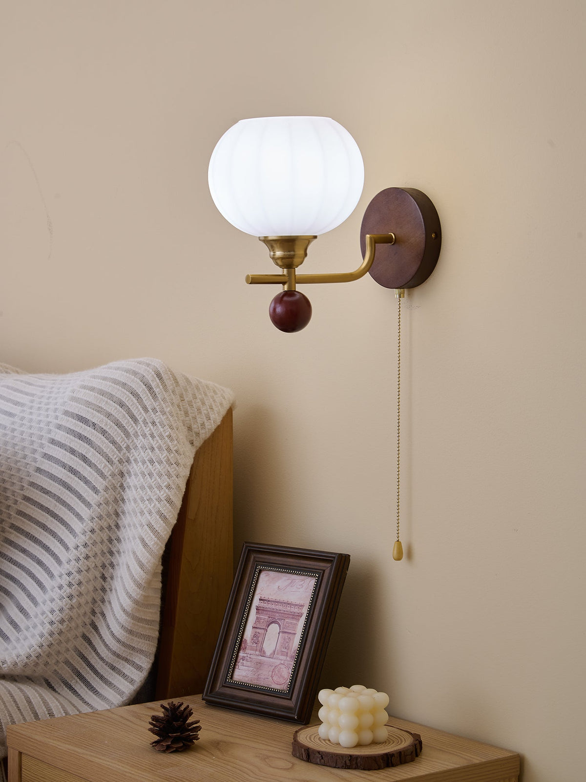Lumea Crest Wall Sconce in Gold and Walnut Wood