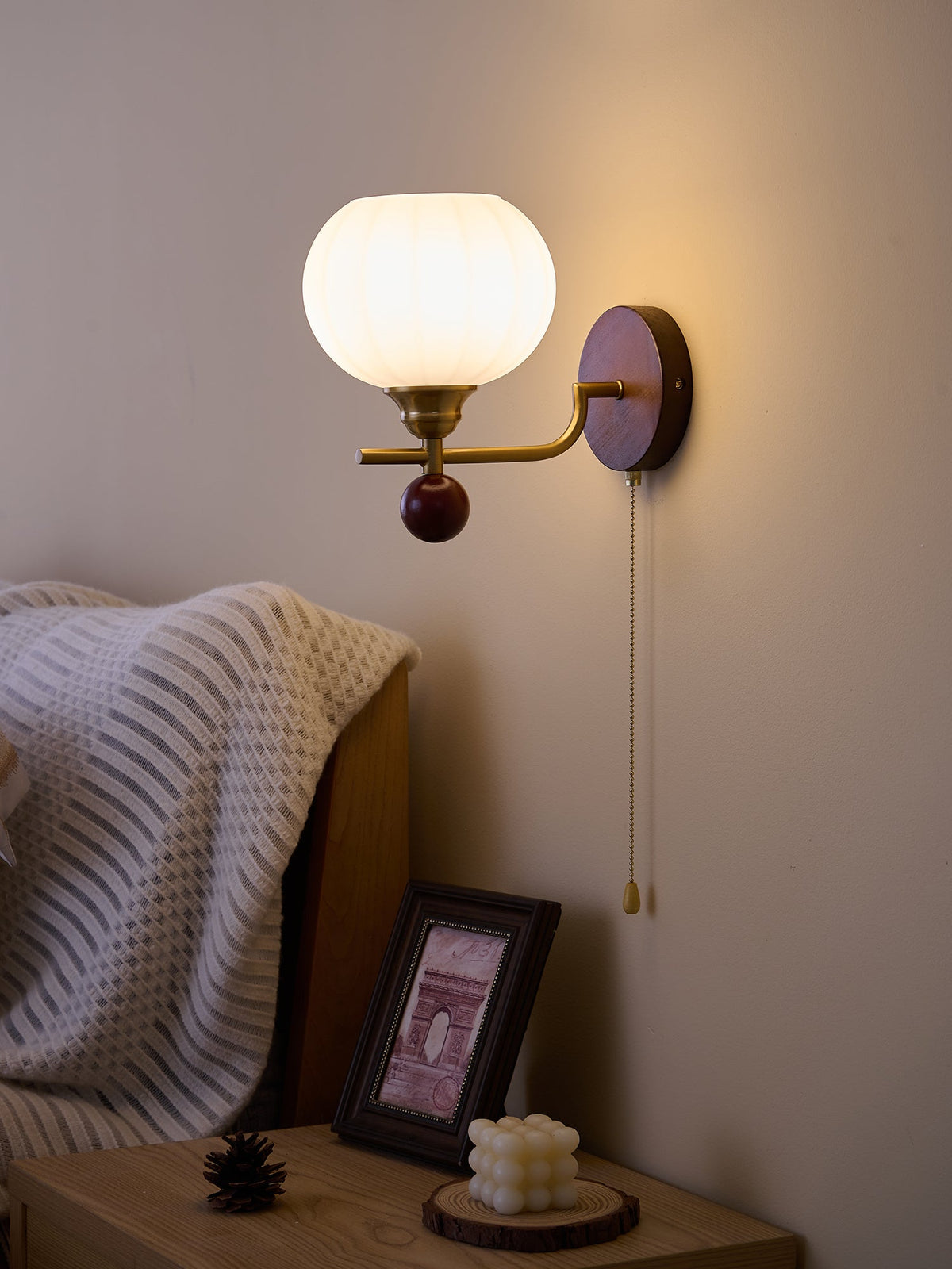 Lumea Crest Wall Sconce in Gold and Walnut Wood