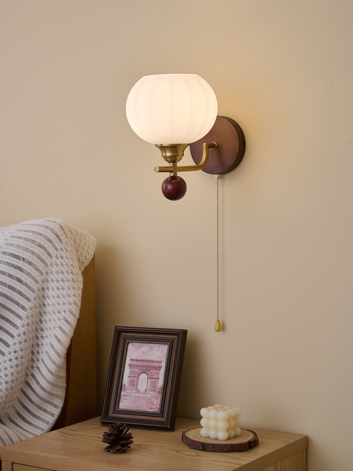 Lumea Crest Wall Sconce in Gold and Walnut Wood