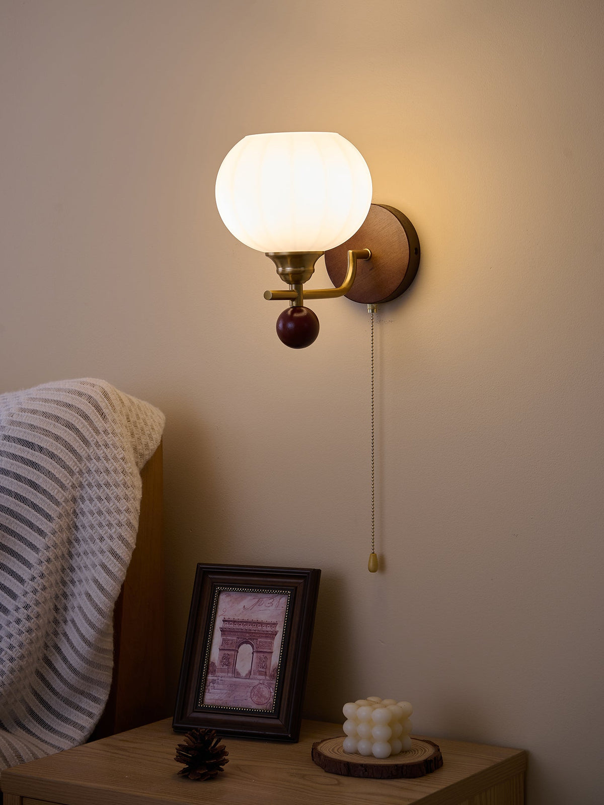 Lumea Crest Wall Sconce in Gold and Walnut Wood